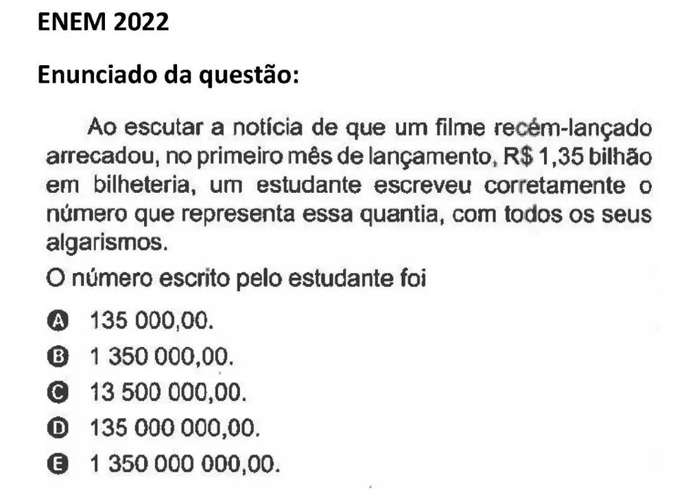 Questão de matemática do Enem 2022